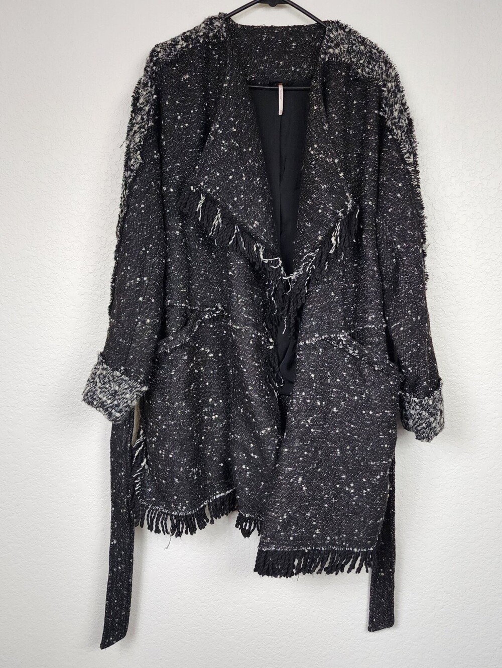 Free People $268 Wool Tweed Fringe Wrap Jacket
